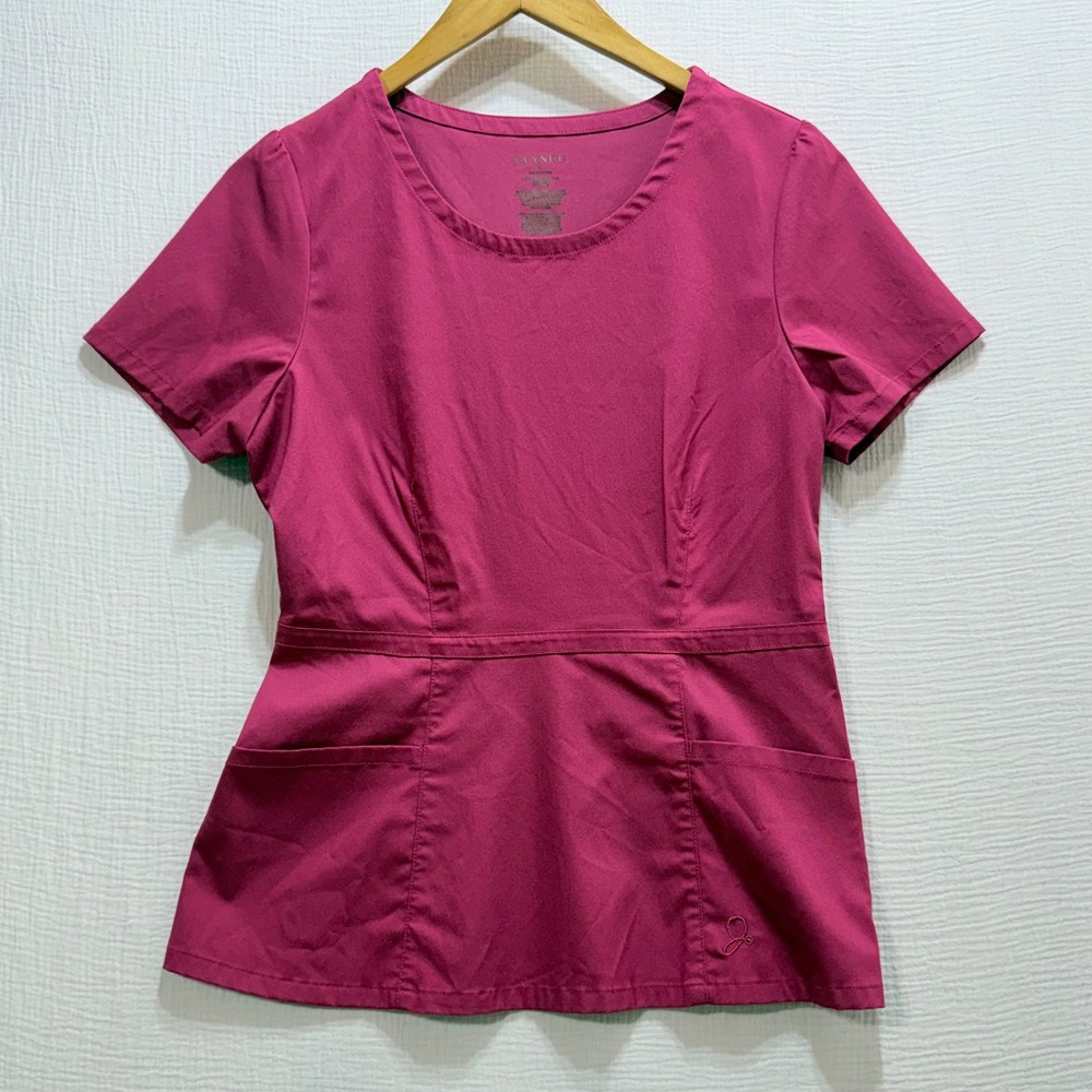 Jaanuu Scrub Top Womens Small Fuchsia Pink Side Zip Short Sleeve Medical Nurse